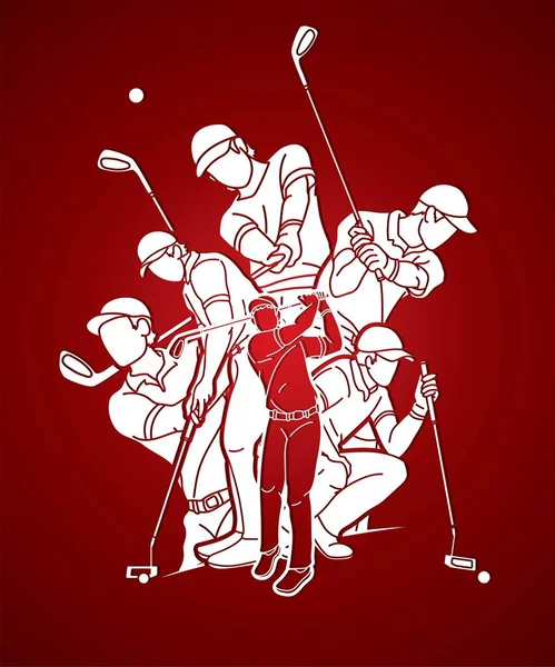 高尔夫选手 高尔夫动作卡通人物 运动图形矢量 — 图库矢量图片