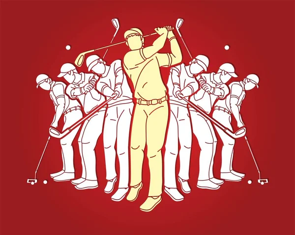 Jugadores Golf Golfista Acción Dibujos Animados Deporte Gráfico Vector — Archivo Imágenes Vectoriales