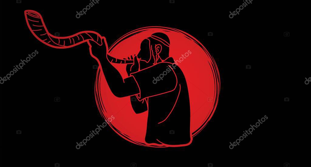 Jewish blowing the Shofar horn cartoon graphic vector