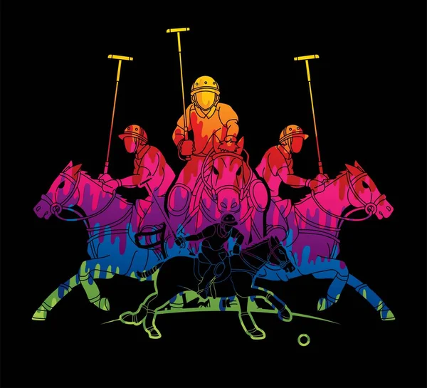 Polo Άλογα Παίκτες Αθλητισμό Κινούμενο Σχέδιο Διάνυσμα — Διανυσματικό Αρχείο