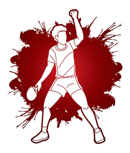 Ping Pong Jugador Tenis Mesa Acción Dibujos Animados Vector Gráfico — Archivo Imágenes Vectoriales