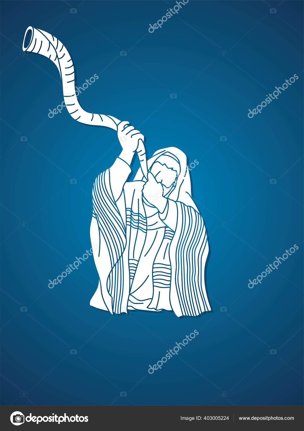 Feast Trumpets Jewish Blowing Shofar Horn Cartoon Graphic Vector Stock