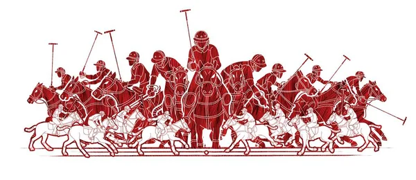 Polo Cavalos Jogadores Esporte Desenho Animado Gráfico Vetor —  Vetores de Stock