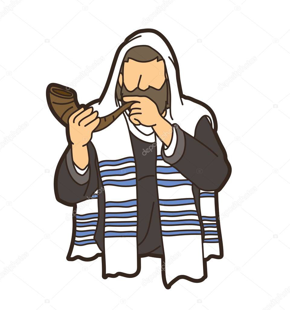 Feast of trumpets Jewish blowing the shofar horn cartoon graphic vector