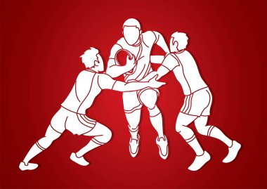 Rugby oyuncusu eylemi, çizgi film sporu grafik vektörü