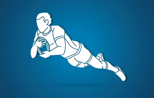 Rugby Speler Actie Cartoon Sport Grafische Vector — Stockvector