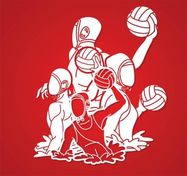 Su topu oyuncuları grubu çizgi film grafik vektörü