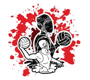 Su topu oyuncuları grubu çizgi film grafik vektörü