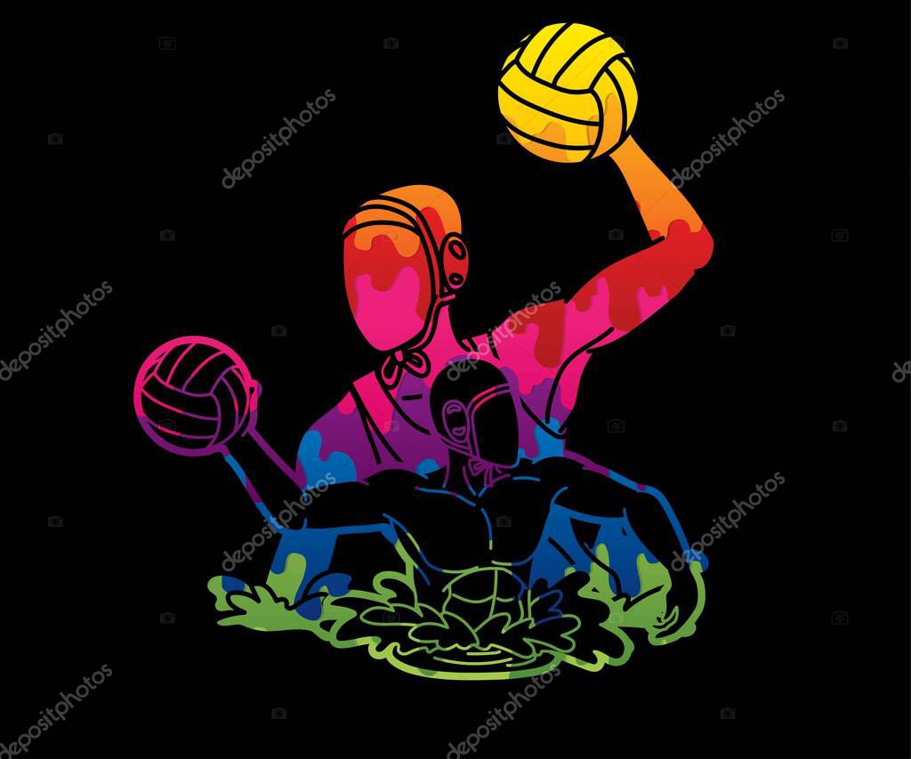 Group of water polo players  action cartoon graphic vector