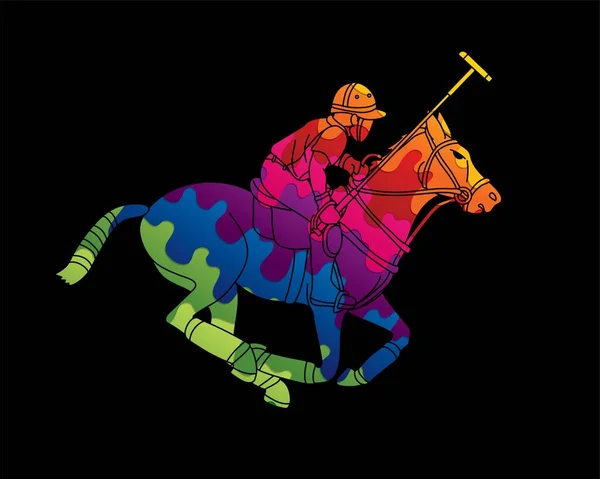 Polo Caballo Jugador Acción Deporte Dibujos Animados Vector Gráfico — Archivo Imágenes Vectoriales