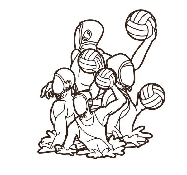 Grupo Jugadores Waterpolo Acción Vector Gráfico Dibujos Animados — Archivo Imágenes Vectoriales