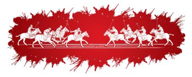 Atlar Polo oyuncuları aksiyon çizgi film grafik vektörü