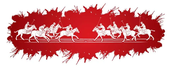 Caballos Polo Jugadores Acción Dibujos Animados Vector Gráfico — Archivo Imágenes Vectoriales