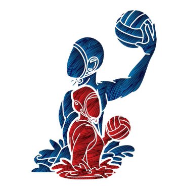 Su topu oyuncuları grubu çizgi film grafik vektörü