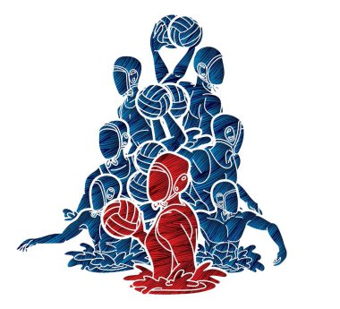 Su topu oyuncuları grubu çizgi film grafik vektörü