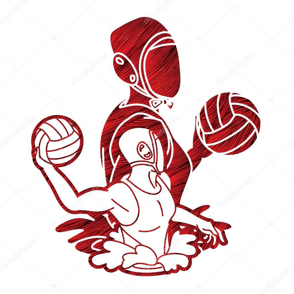Group of water polo players  action cartoon graphic vector