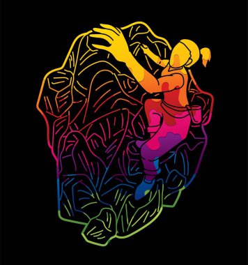 Yürüyüşçü dağ tırmanışı çizgi film grafik vektörü