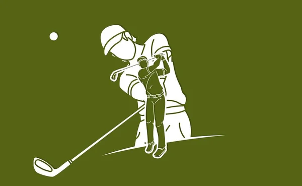 Człowiek Huśtawka Golf Gracze Akcji Wektor Graficzny Kreskówka — Wektor stockowy