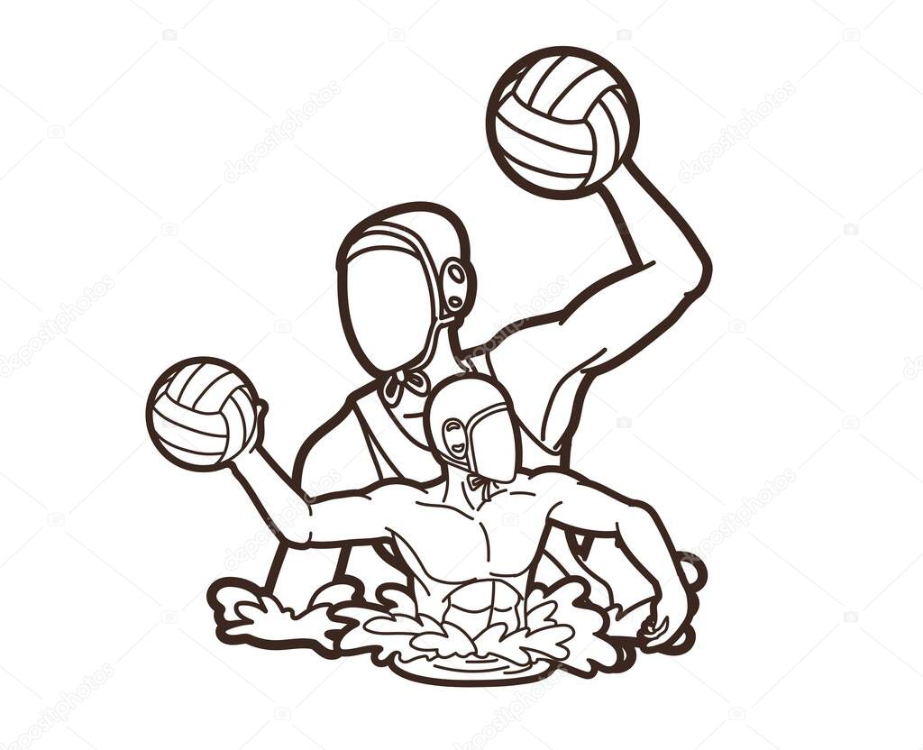 Group of water polo players  action cartoon graphic vector