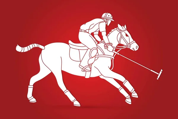 Koně Polo Player Sportovní Karikatura Grafický Vektor — Stockový vektor