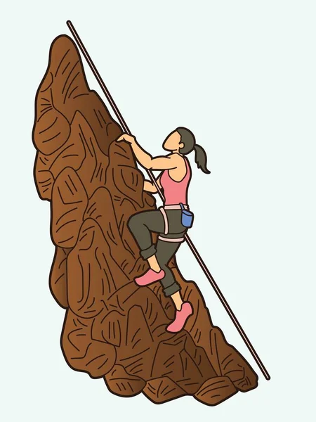 Hiker Climbing Mountain Hiking Cartoon Graphic Vector — Stock Vector