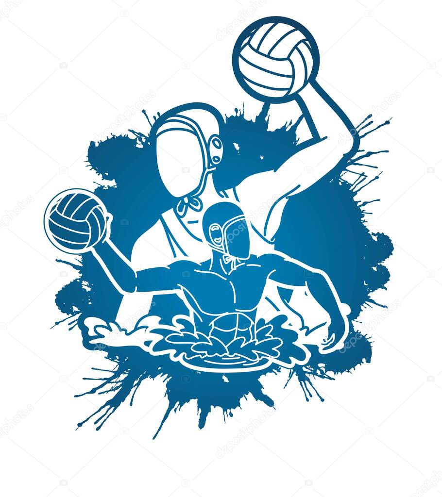 Group of water polo players  action cartoon graphic vector