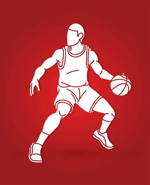 Basket Spelare Action Tecknad Sport Grafisk Vektor — Stock vektor