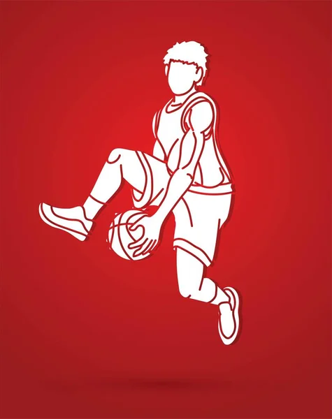 Baloncesto Jugador Acción Dibujos Animados Deporte Gráfico Vector — Vector de stock