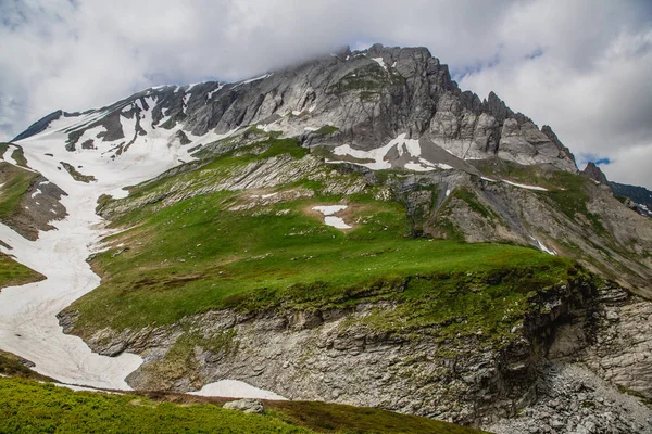 Krásná Horská Krajina Čerstvou Trávou — Stock fotografie