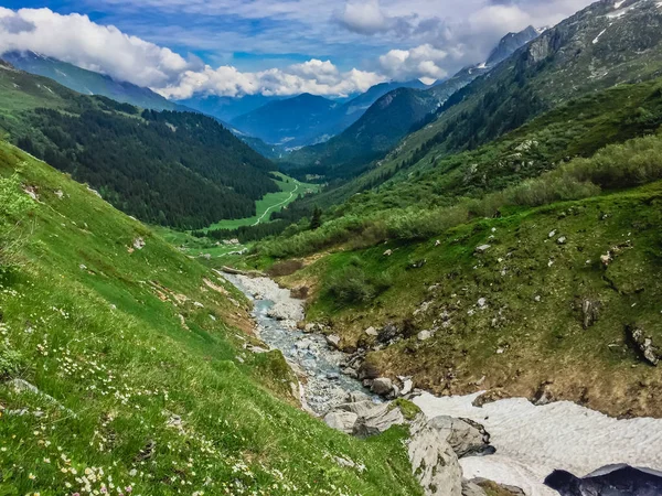 Beautiful Mountain Landscape Fresh Green Grass — Stock Photo, Image