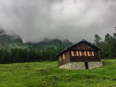 Güzel dağ manzarası ile tipik İsviçre ev
