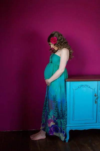 Retrato Estudio Hermosa Mujer Embarazada — Foto de Stock