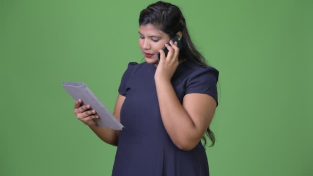 Studio Shot Young Overweight Beautiful Indian Businesswoman Chroma Key Green — Stock Video