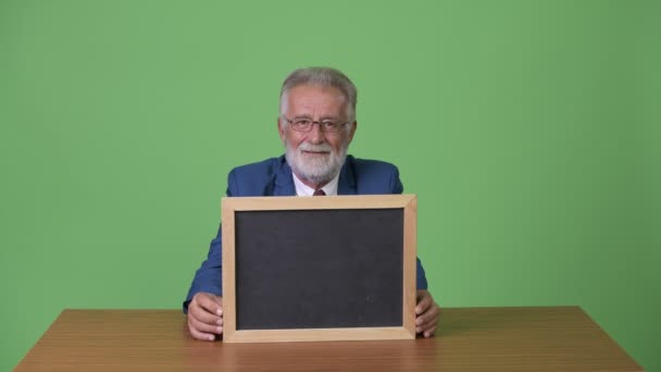 Studio Shot Handsome Senior Bearded Businessman Chroma Key Green Background — Stock Video