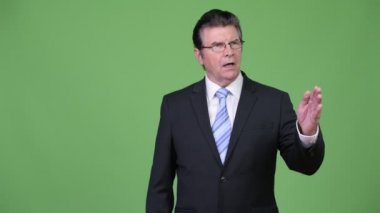Konuşmak kıdemli yakışıklı işadamı