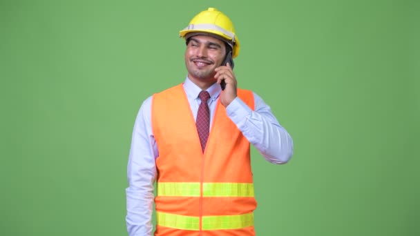 Studio Shot Young Handsome Persian Man Construction Worker Chroma Key — Stock Video