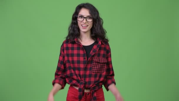 親指をあきらめて若い美しい女性実業家 — ストック動画