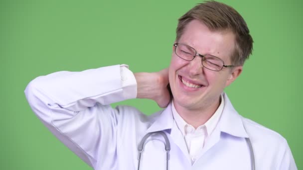 Man Doctor Having Neckache — Stock Video