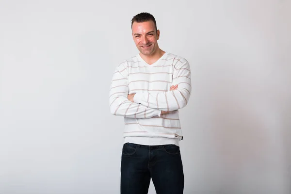 Portrait Of Happy Man Smiling Against White Background — Stock Photo, Image