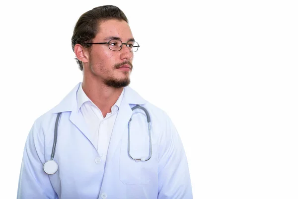 Primer plano de joven guapo médico hombre pensando con gafas i —  Fotos de Stock