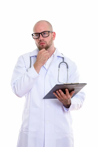 Студійний знімок молодого лисого м'язового лікаря — стокове фото