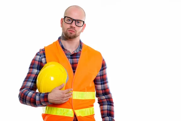 Joven calvo musculoso trabajador de la construcción —  Fotos de Stock