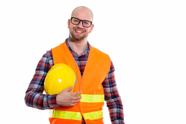 Joven calvo musculoso trabajador de la construcción —  Fotos de Stock