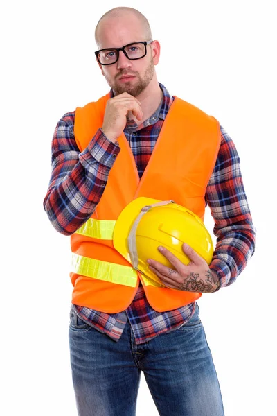 Молодий лисий м'язистий чоловік будівельник — стокове фото