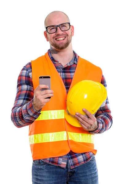 Jovem careca homem muscular trabalhador da construção — Fotografia de Stock