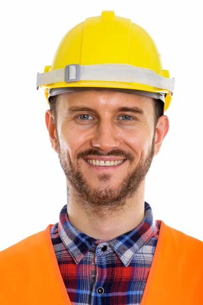 Junger schöner bärtiger Mann Bauarbeiter — Stockfoto