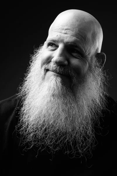 Black and White Portrait Of Mature Bald Man With Long Beard — стоковое фото
