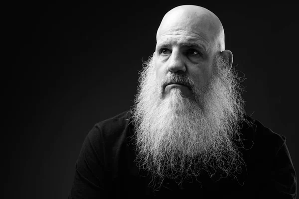 Black and White Portrait Of Mature Bald Man With Long Beard — стоковое фото