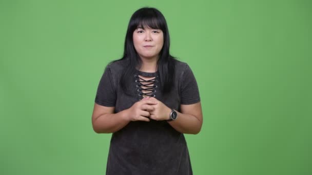 快乐超重亚洲妇女期待兴奋 — 图库视频影像