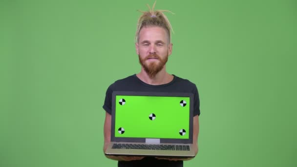 Studio Shot Handsome Bearded Man Dreadlocks Chroma Key Green Background — Stock Video